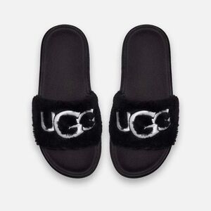 UGG Black Slides with White Logo